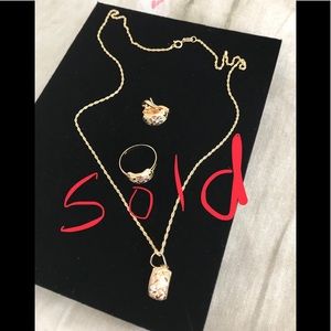 18k Set earrings ring necklace